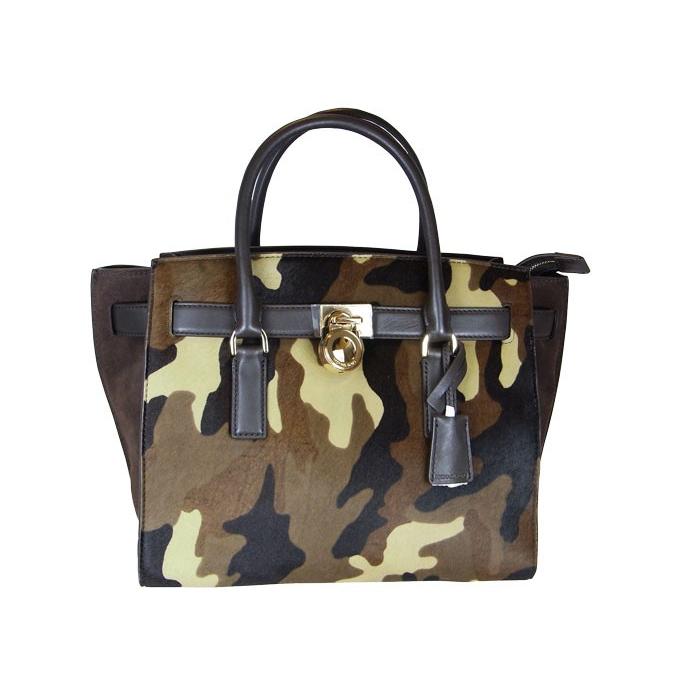 送料無料 MICHAEL KORS HAMILTON レディース トートバッグ 2WAY ブラウン レザー ハラコ 迷彩